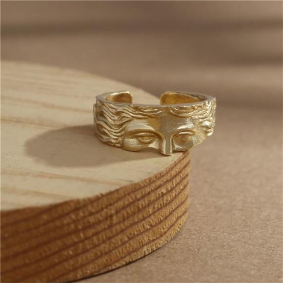 Retro Half Face Ring – Gold-Tone Open Loop Band - Picture 2 of 5